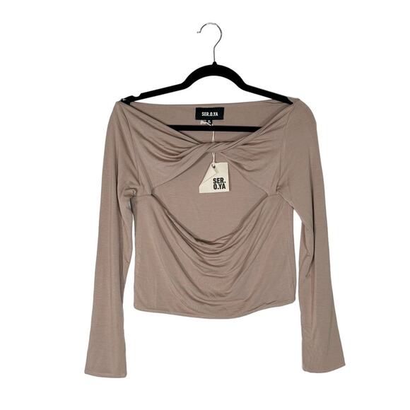 SER.O.YA Artemis Cut-out Long Sleeve Jersey Top in Dark Beige - Picture 4 of 7